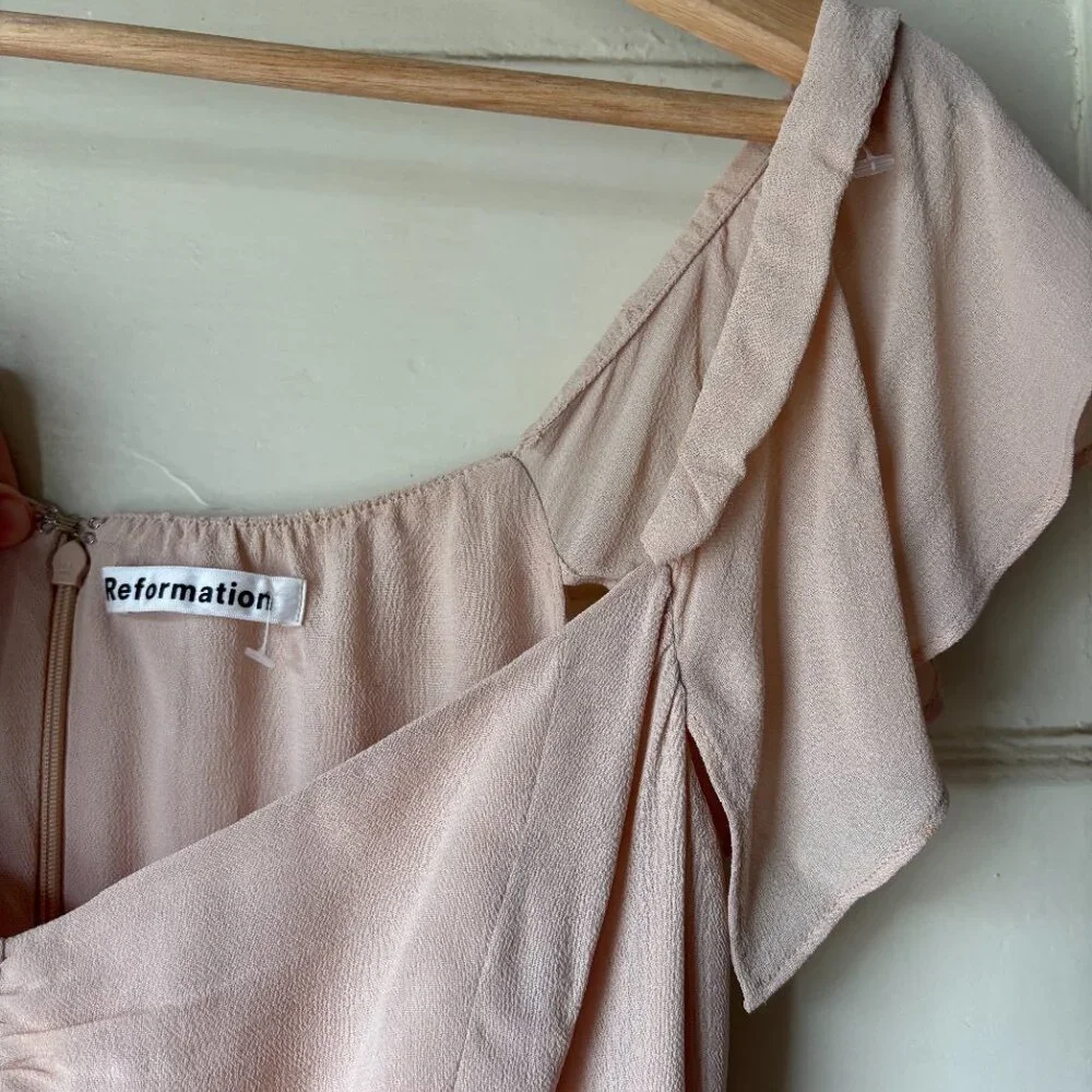 Reformation Butterfly Midi Flutter Sleeve Dress in Blush - Picture 12 of 16